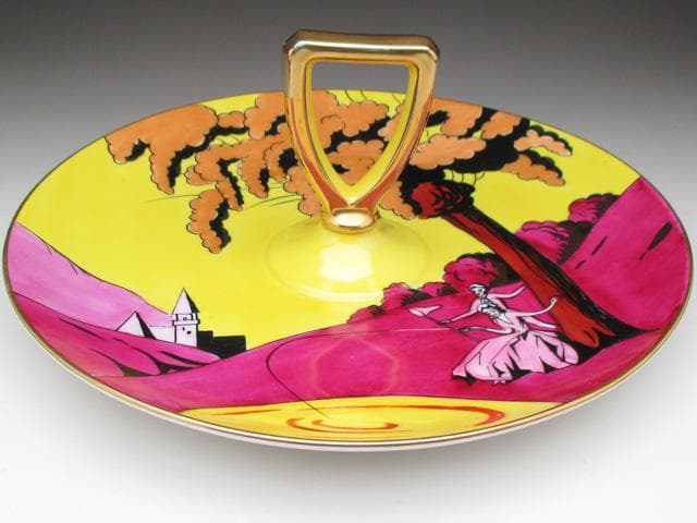 オールドノリタケ 釣り風景絵 サンドイッチプレート 24cm