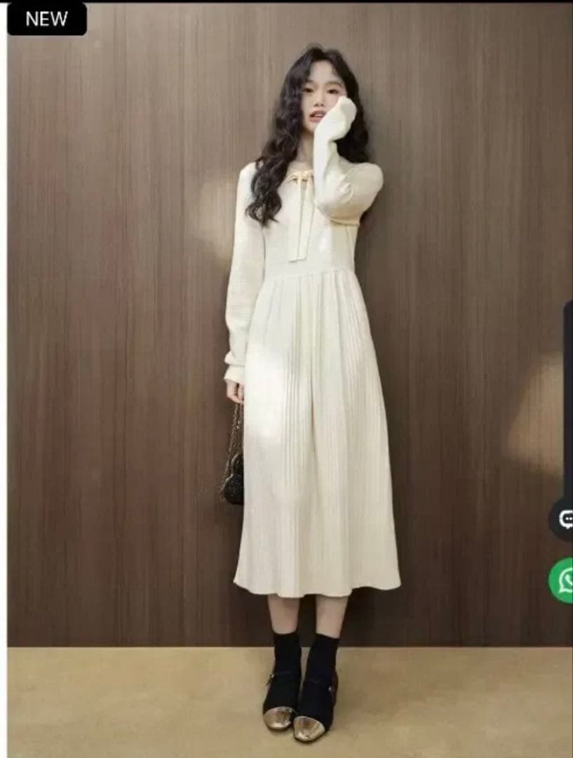 Kuose KUOSE リボン ニット アイボリー ドレス ワンピース