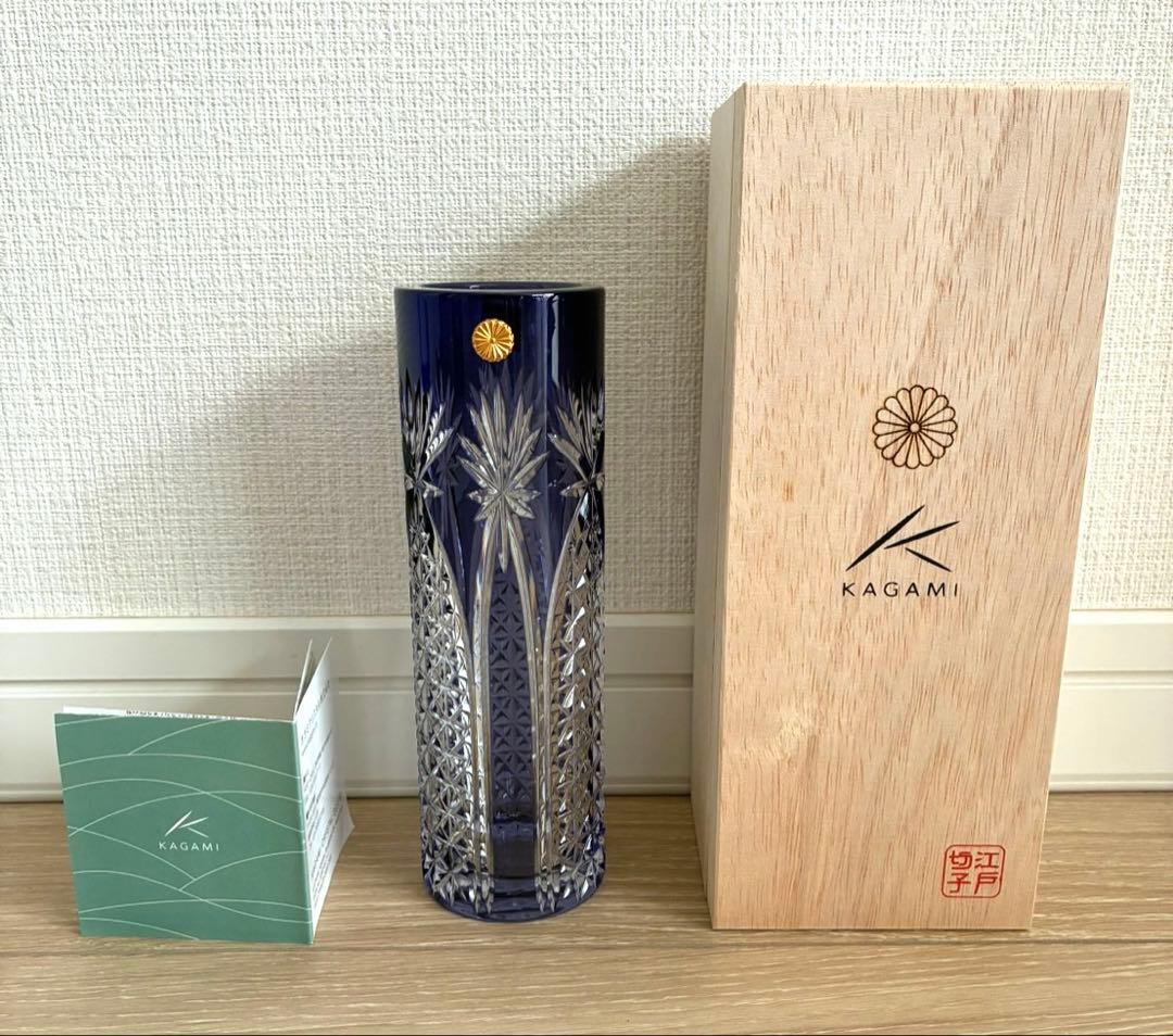 【新品未使用】江戸切子 一輪挿 KAGAMI 菊紋