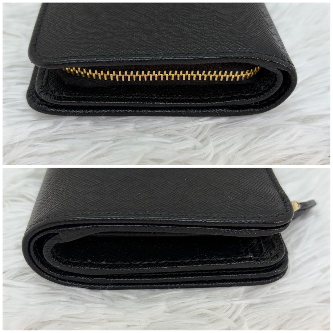 RFID搭載/未使用級✨プラダ　二つ折り財布 三角ロゴ L字 レザー 黒