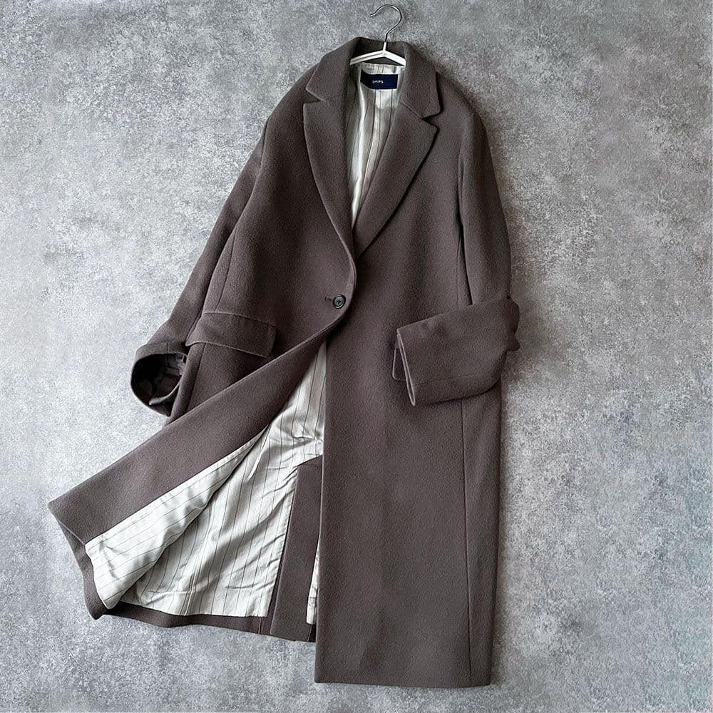 シップス スーパー100’sウール ロングコート チェスター ブラウン D8