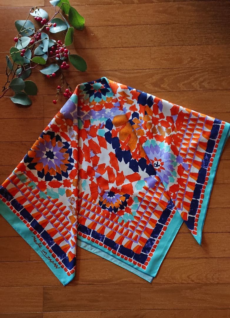 45R☆シルクツイルのレジメンタイル 大判風呂敷スカーフ再び/ サックス♪