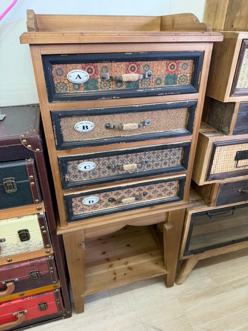 天然木　チェスト　引出　ラック　棚　レトロ　アンティーク　収納　インダストリアル