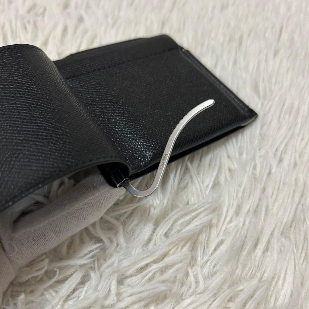 ⭐️極美品⭐️ヴァレクストラ　マネークリップ　二つ折り財布　レザー　ブラック