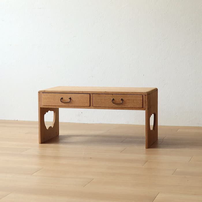 アンティーク 無塗装 引き出し付き 木製 文机 古家具 ラワン材