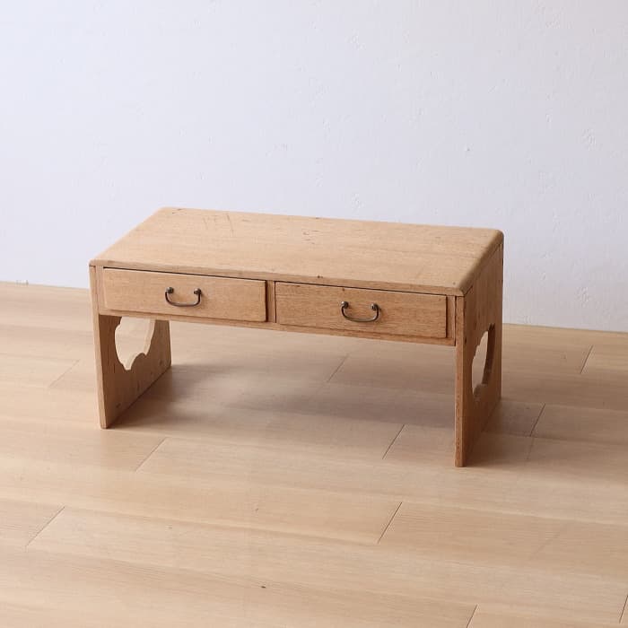 アンティーク 無塗装 引き出し付き 木製 文机 古家具 ラワン材