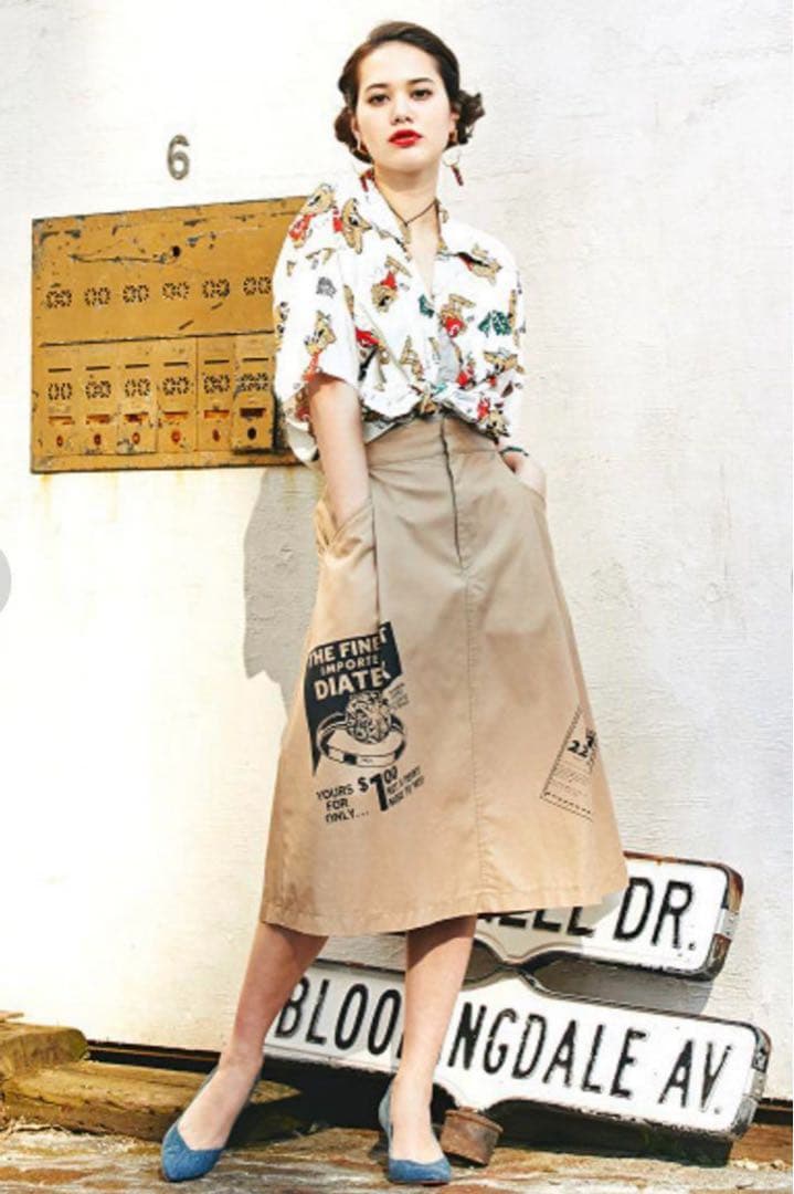 【新品】HYSTERIC GLAMOUR プリントスカート Sサイズ ベージュ