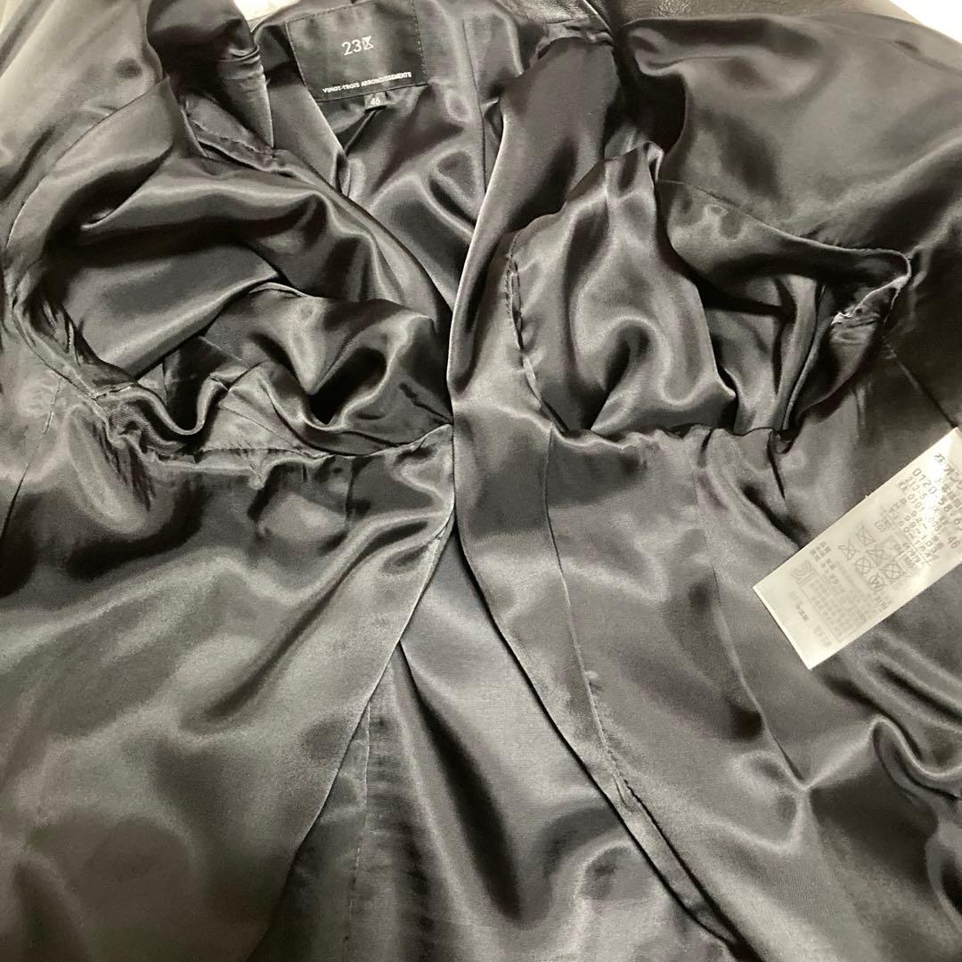 【プリン】23区 シープレザー ノーカラー レザージャケット 46