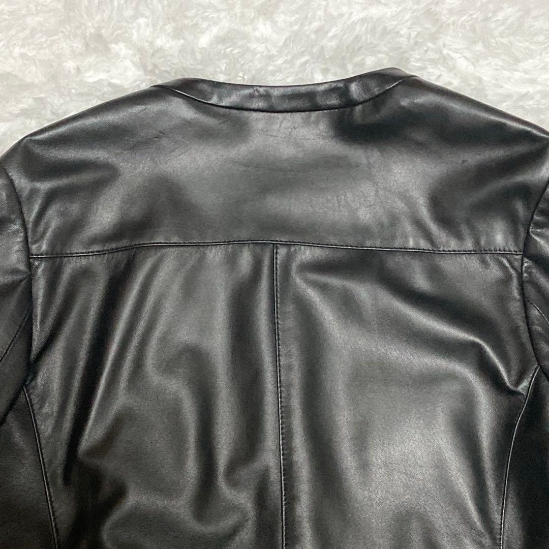 【プリン】23区 シープレザー ノーカラー レザージャケット 46