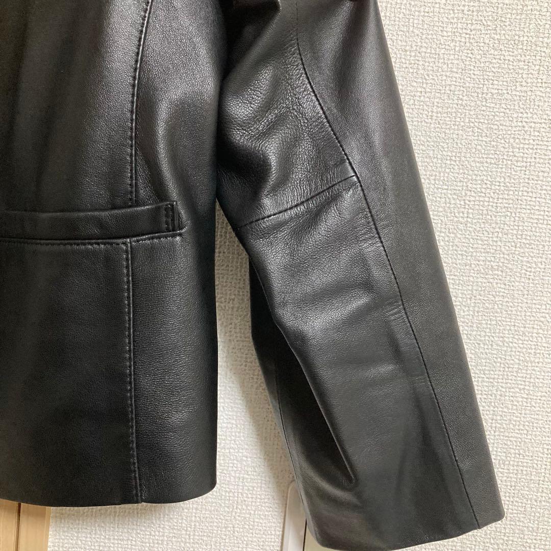 【プリン】23区 シープレザー ノーカラー レザージャケット 46