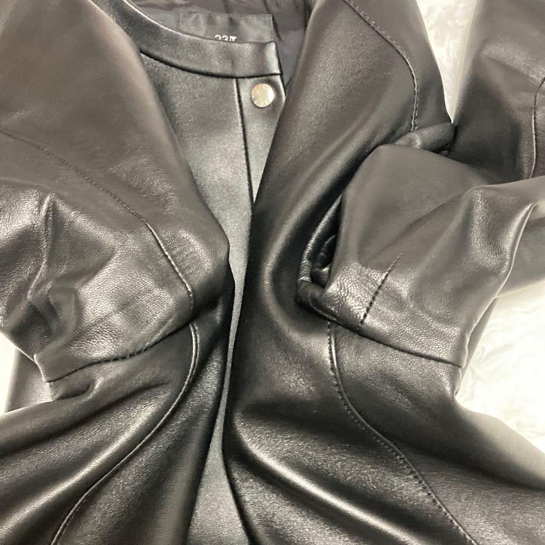 【プリン】23区 シープレザー ノーカラー レザージャケット 46