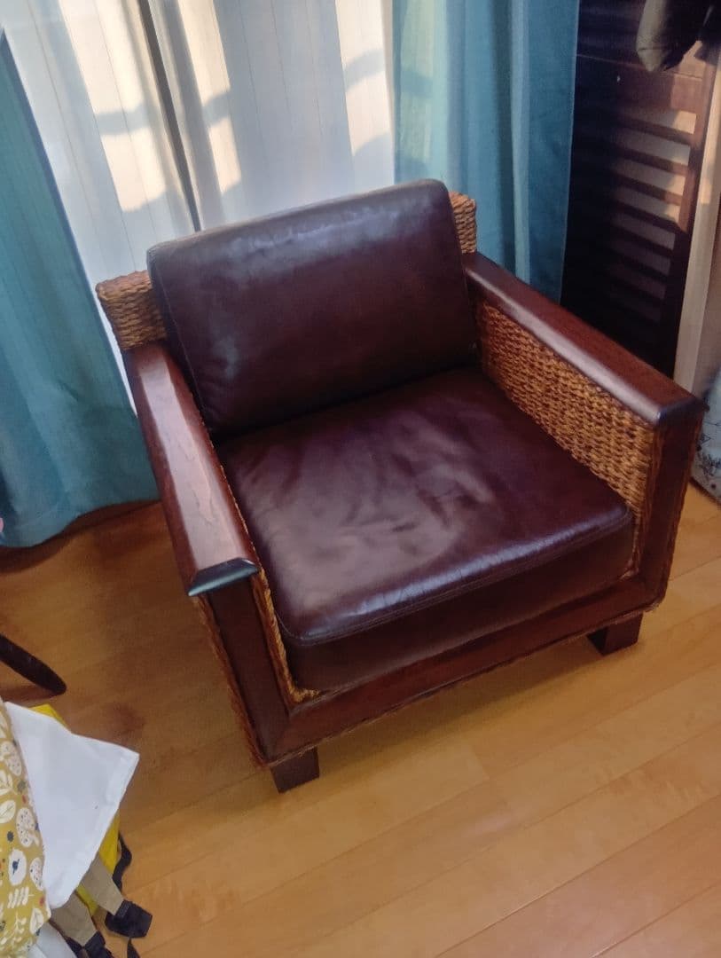 ウォーターヒヤシンス1人掛けソファ//アジアンソファ 座面背モタレPUレザー調