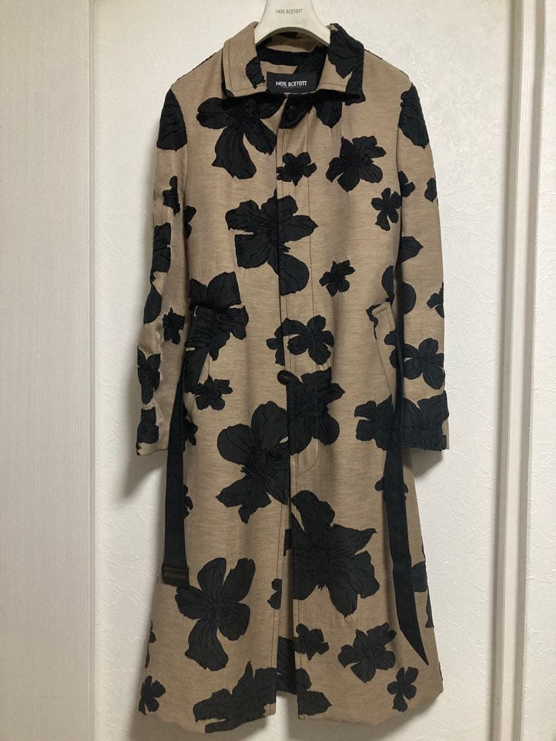 NEIL BARRETT 花柄 コート 44 ニールバレット 黒×ベージュ