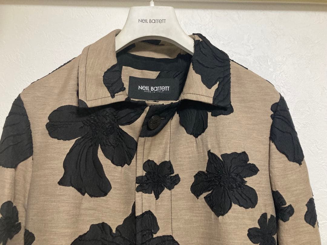 NEIL BARRETT 花柄 コート 44 ニールバレット 黒×ベージュ