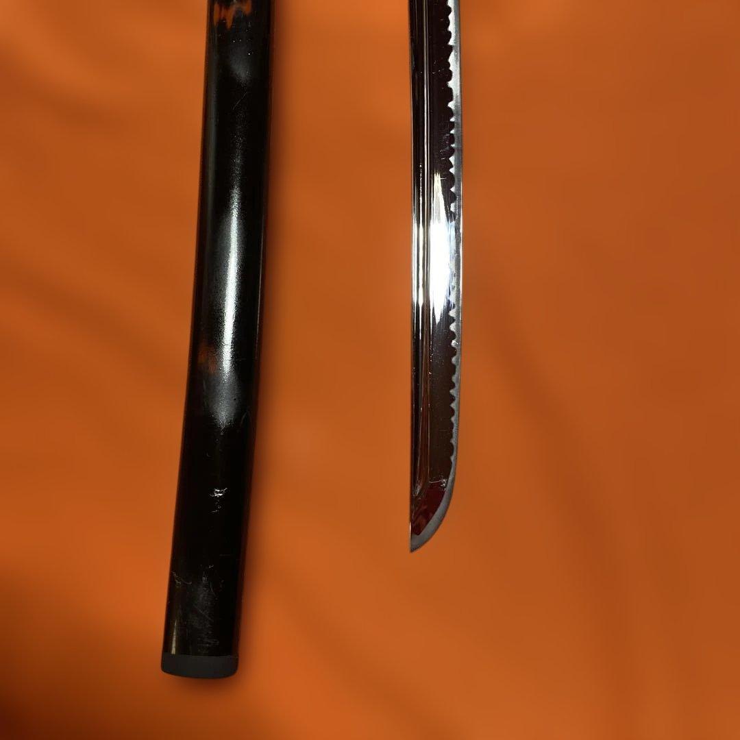 居合刀 黒柄 日出鳥木波図丸鍔 点炎黒呂鞘