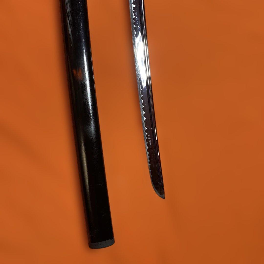 居合刀 黒柄 日出鳥木波図丸鍔 点炎黒呂鞘