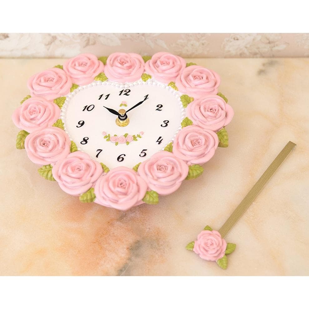薔薇＆ハート 振り子時計 ラブリー 掛け時計 インテリア バラ ピンク