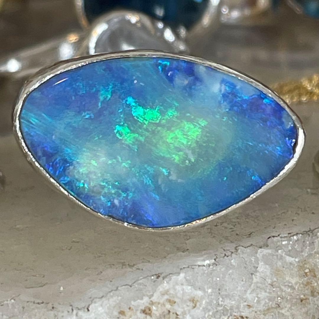 ハンドメイド　シルバー925 シルバーリング　ダブレットボルダーオパール