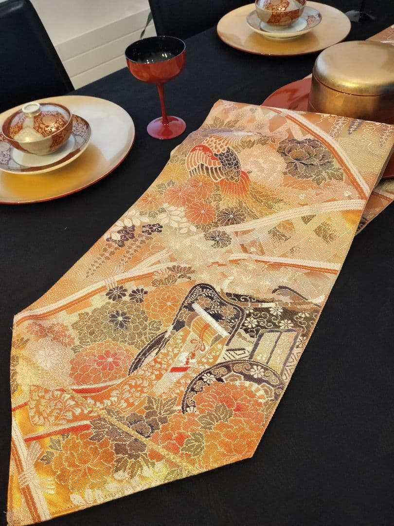 A922★逸品‼️ 全通帯‼️ひな祭り‼️袋帯正絹テーブルランナー2m17cm