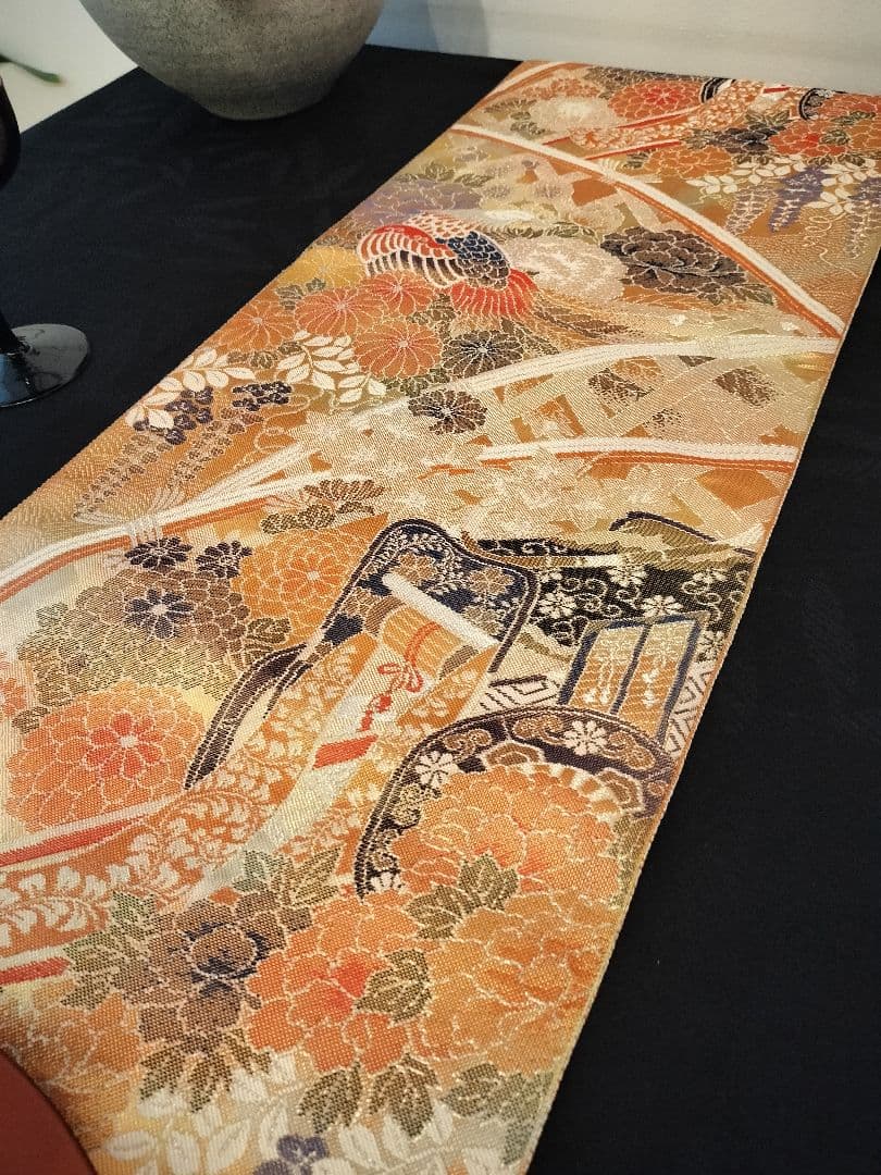 A922★逸品‼️ 全通帯‼️ひな祭り‼️袋帯正絹テーブルランナー2m17cm