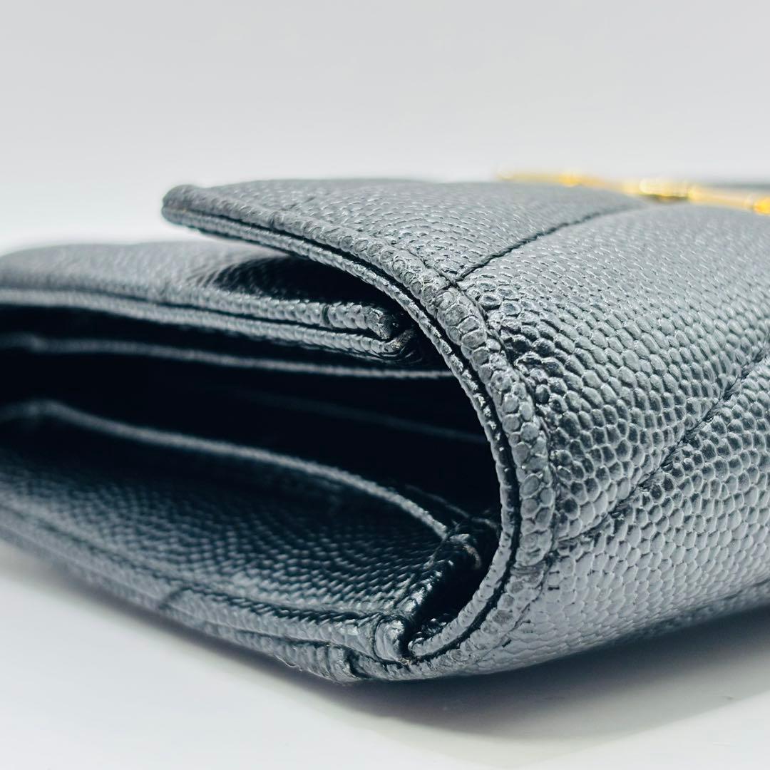 SAINT LAURENT 三つ折り キャビアスキン Vステッチ カサンドラ