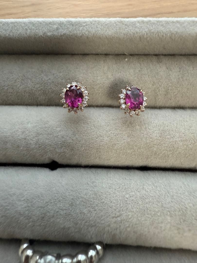 k18 ピアス ロードライトガーネット×ダイヤ