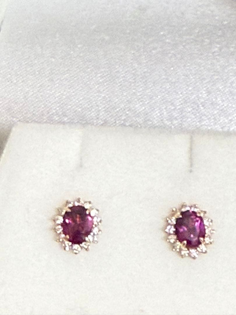 k18 ピアス ロードライトガーネット×ダイヤ