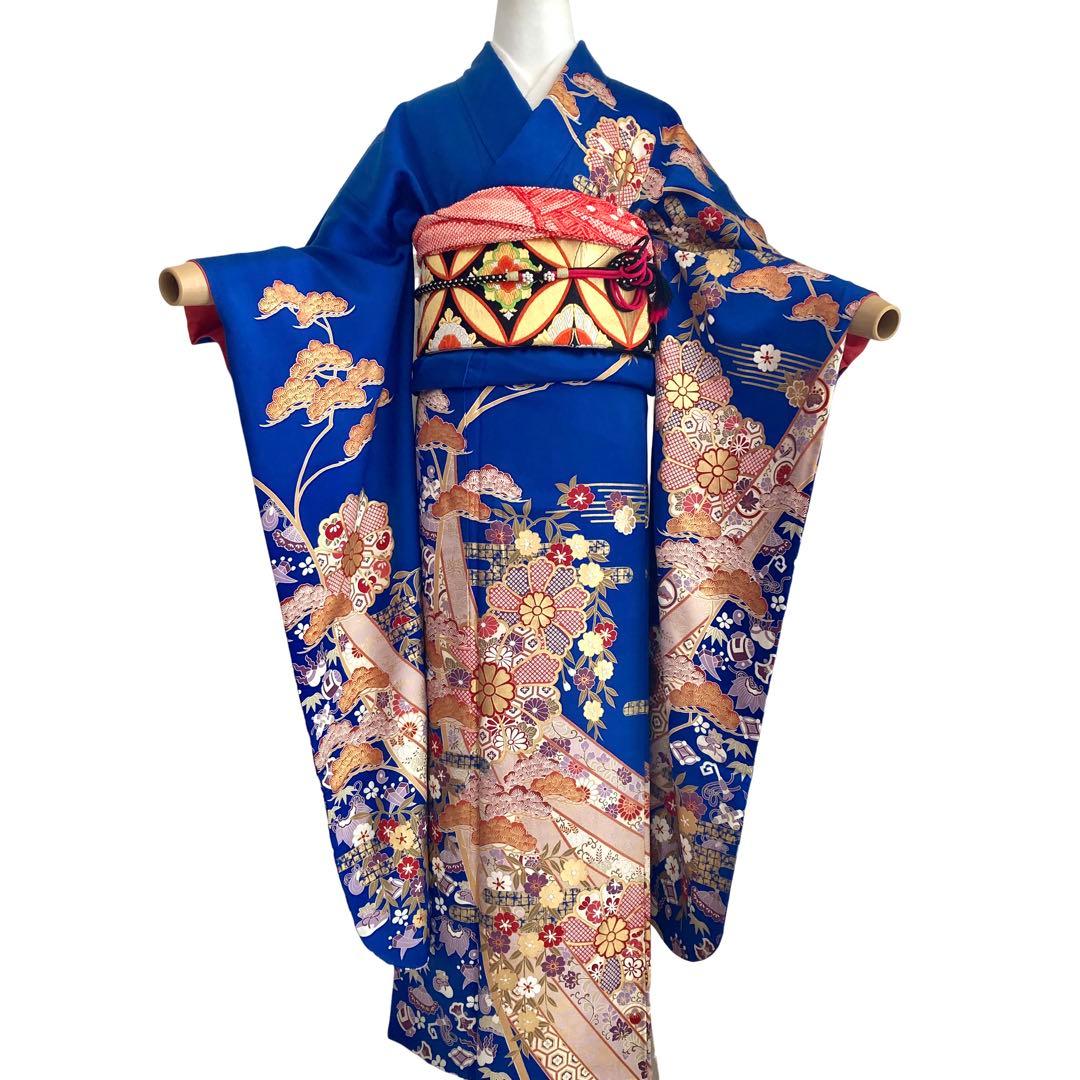 ™️ 青　古典柄　宝尽くし　振袖4点セット‼️お振袖セット‼️NO92