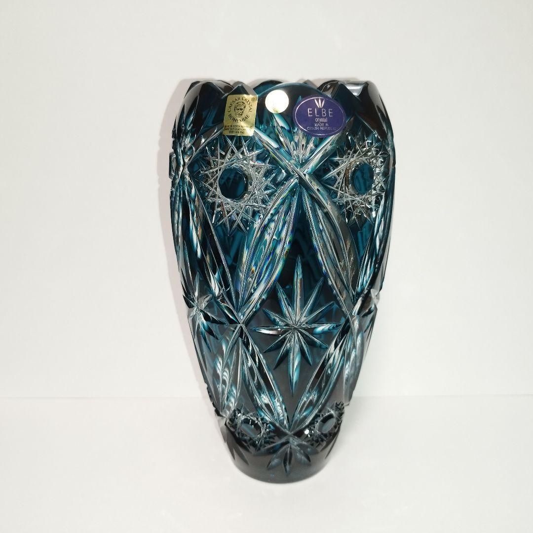 【希少】エルベクリスタル 色被せ花瓶 シーブルー 高さ23cm