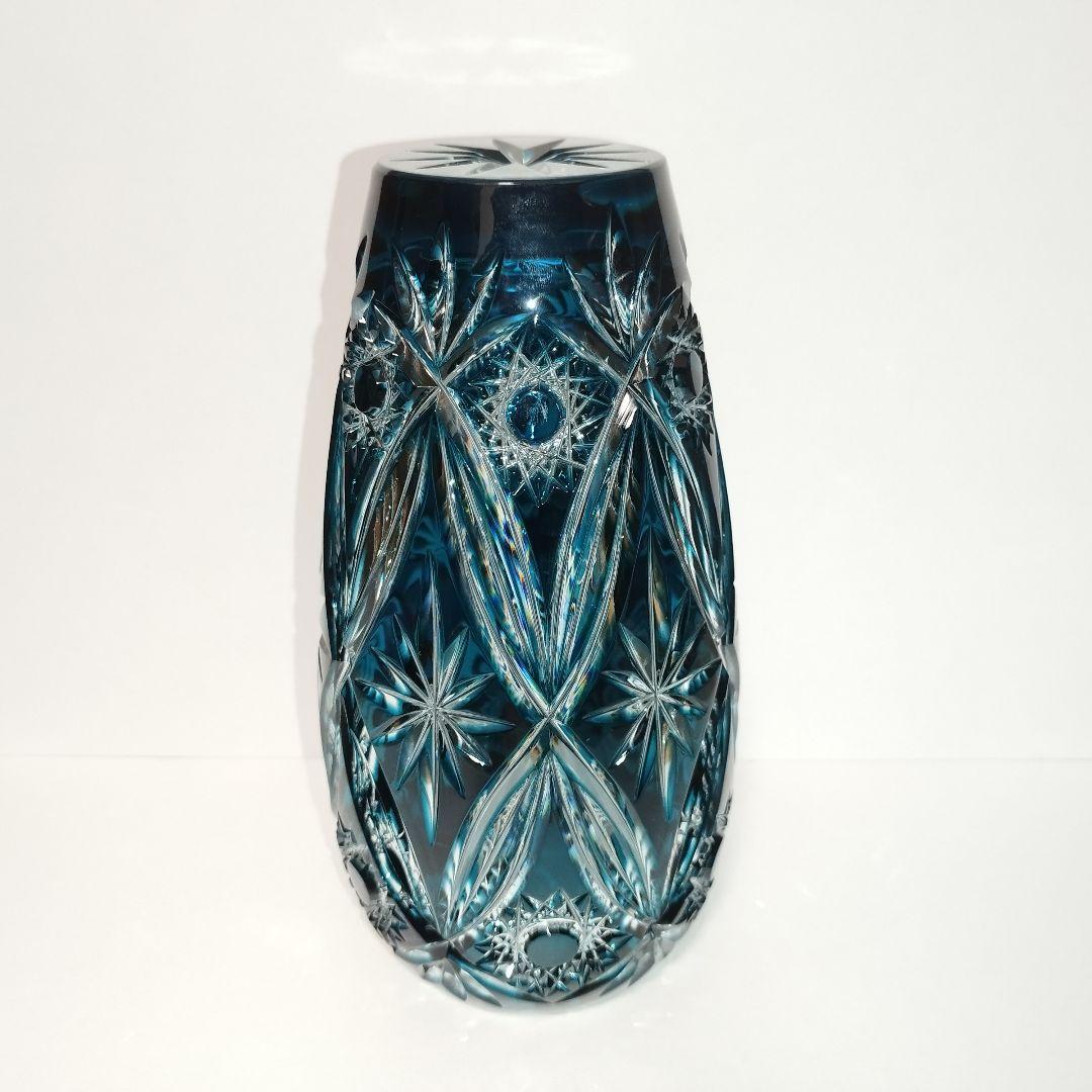 【希少】エルベクリスタル 色被せ花瓶 シーブルー 高さ23cm