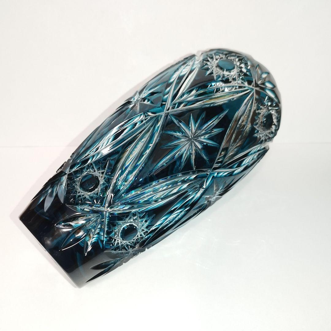 【希少】エルベクリスタル 色被せ花瓶 シーブルー 高さ23cm