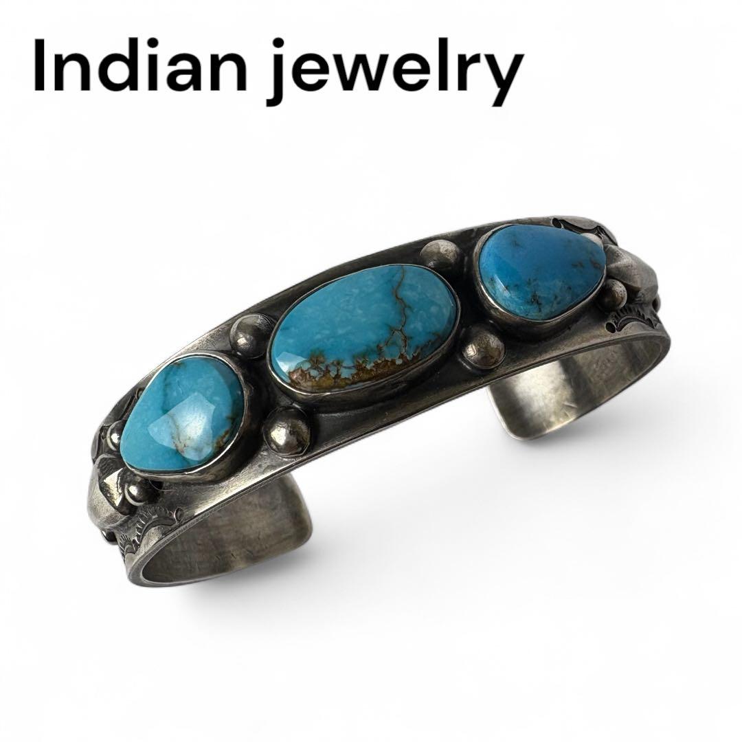 FRITSON TOLEDO作　ナバホ族 ターコイズ スタンプワーク　バングル