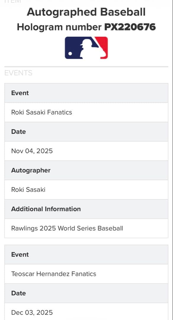 MLBドジャース 2025ワールドシリーズ優勝記念7選手直筆サインボール