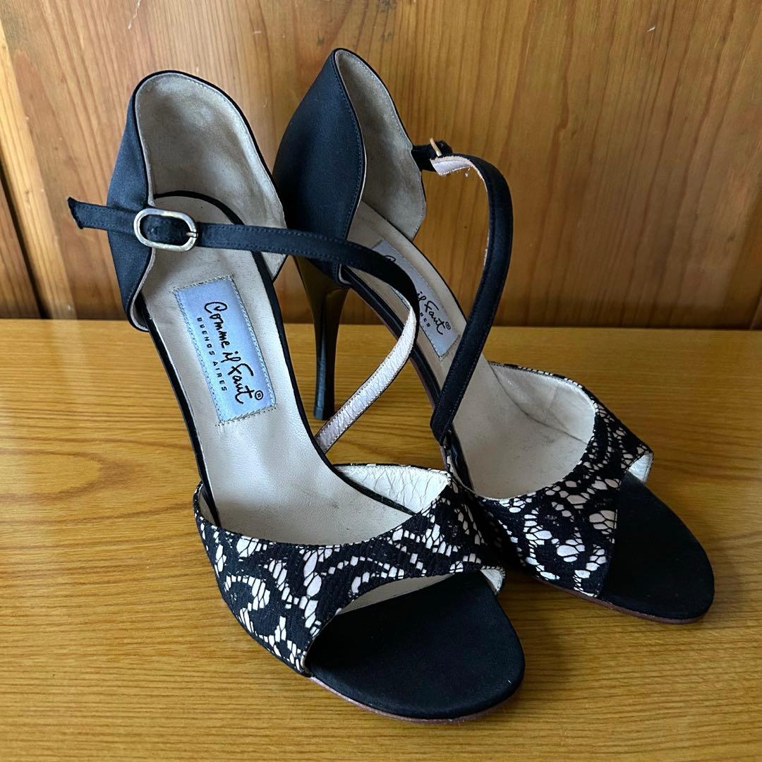 コムイルフォー アルゼンチンタンゴシューズ　オープントゥ 黒レース 38