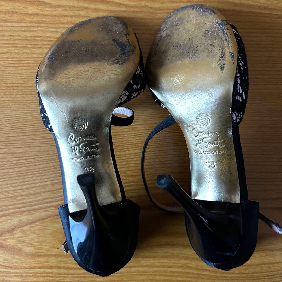 コムイルフォー アルゼンチンタンゴシューズ　オープントゥ 黒レース 38