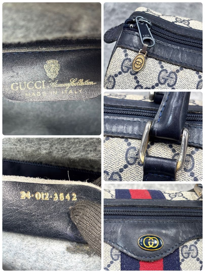 ✨極美品✨GUCCI シェリーライン GG ボストンバッグ レザー ネイビー