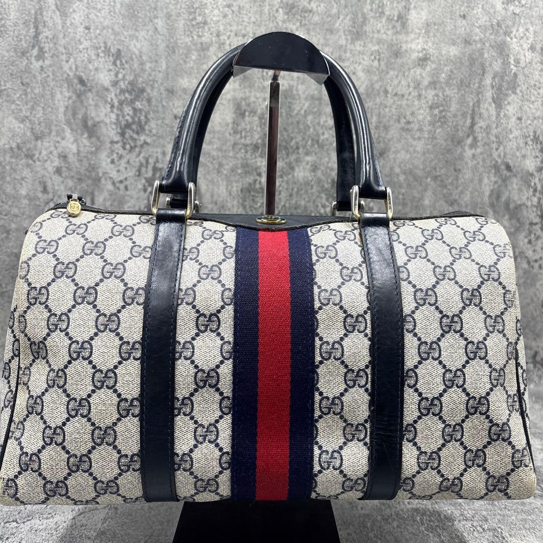 ✨極美品✨GUCCI シェリーライン GG ボストンバッグ レザー ネイビー