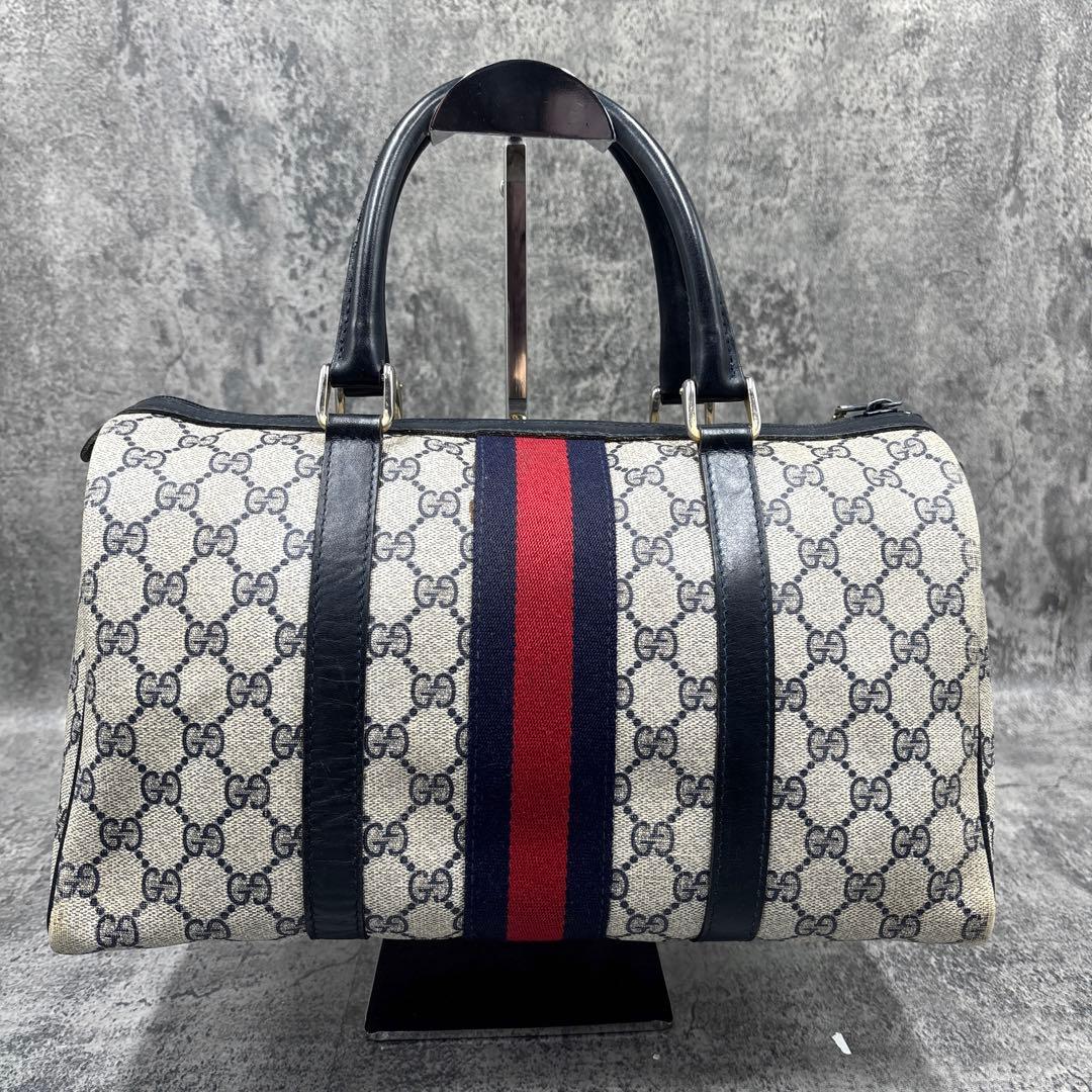 ✨極美品✨GUCCI シェリーライン GG ボストンバッグ レザー ネイビー