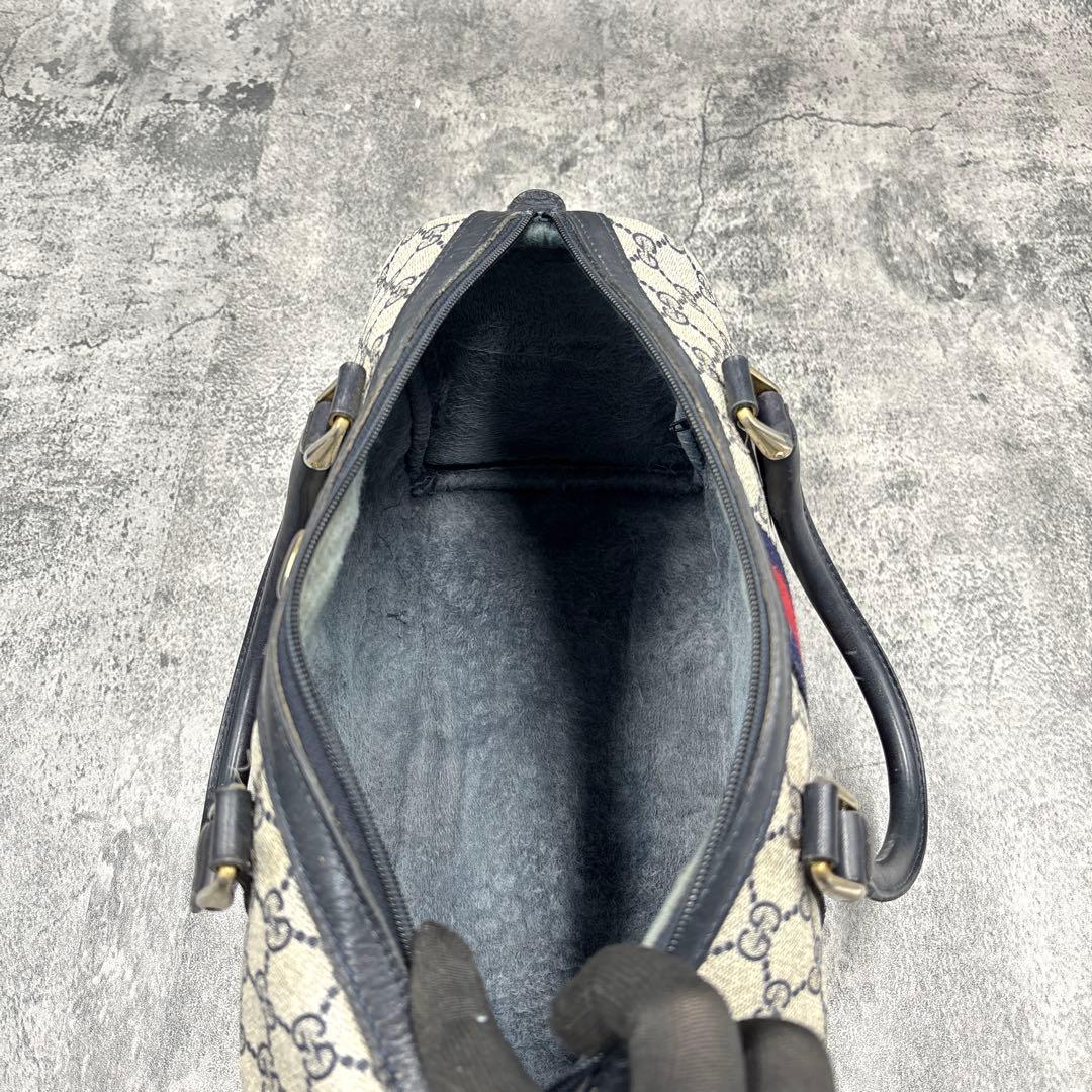 ✨極美品✨GUCCI シェリーライン GG ボストンバッグ レザー ネイビー