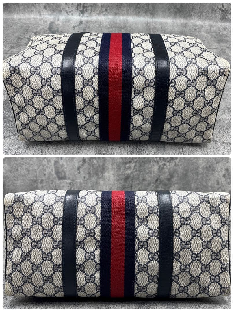 ✨極美品✨GUCCI シェリーライン GG ボストンバッグ レザー ネイビー