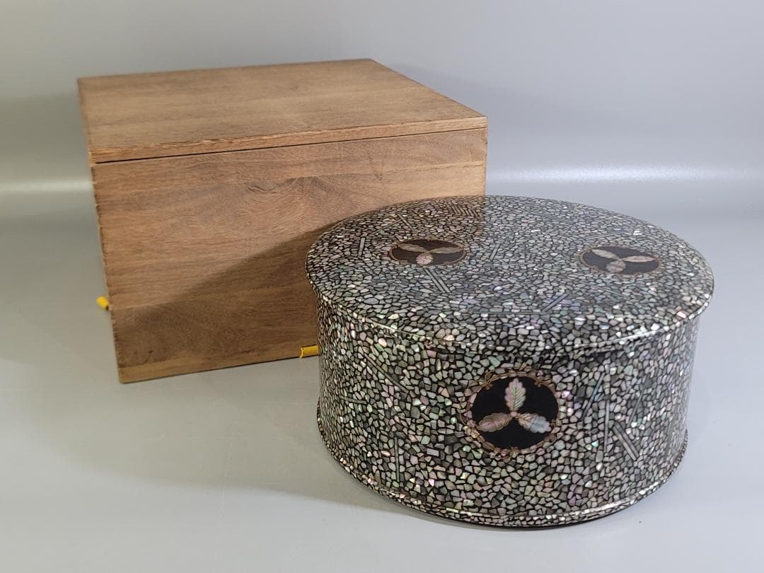 古美術 螺鈿 蓋物 茶櫃 DT348