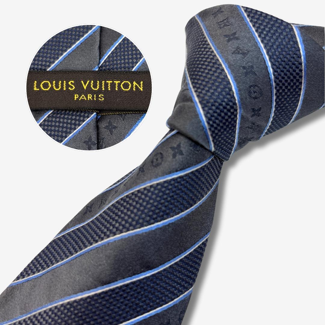 LOUIS VUITTON シルクネクタイ モノグラム ストライプ柄 ネイビー