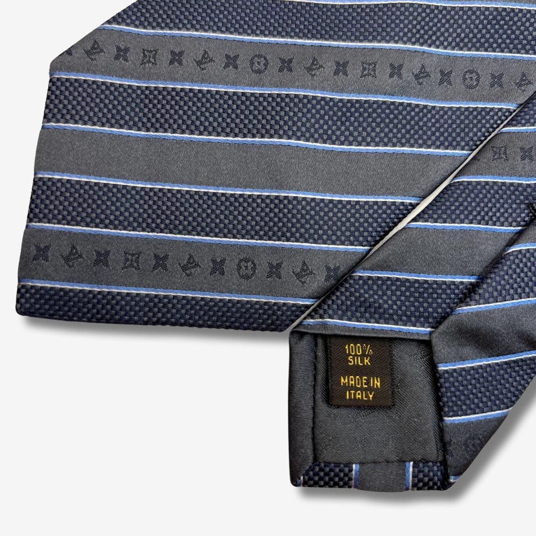 LOUIS VUITTON シルクネクタイ モノグラム ストライプ柄 ネイビー