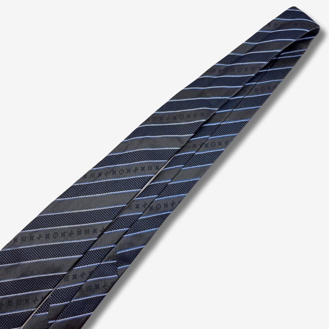 LOUIS VUITTON シルクネクタイ モノグラム ストライプ柄 ネイビー