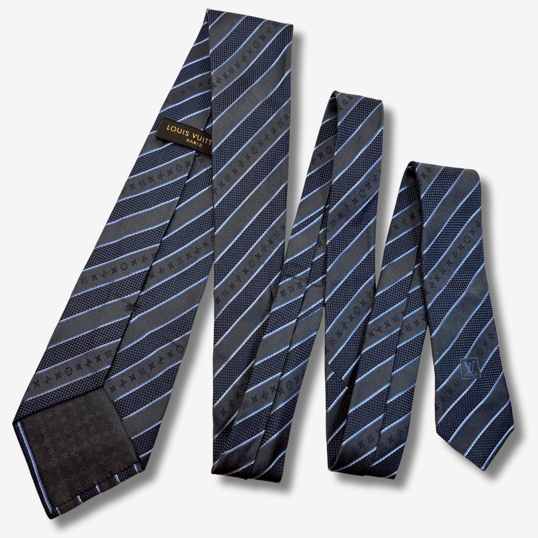 LOUIS VUITTON シルクネクタイ モノグラム ストライプ柄 ネイビー