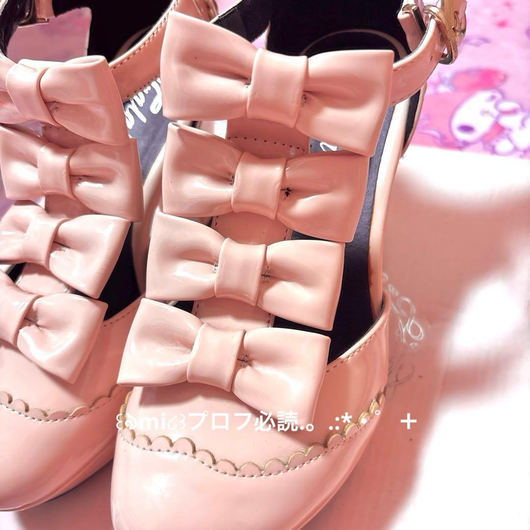 激希少♡トゥララ　4連ビッグリボンパンプス　ロリータ　姫ギャル　ピンク　リズリサ
