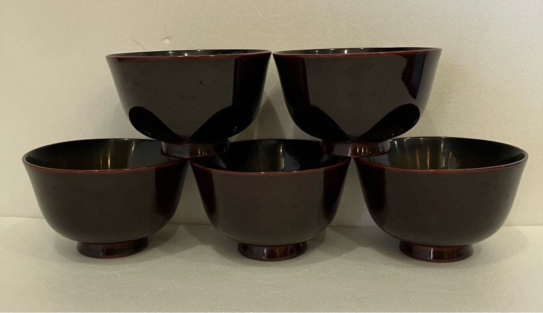 未使用【木製漆器 汁椀 まとめ売り】５個 会津塗り 羽反しじみ椀