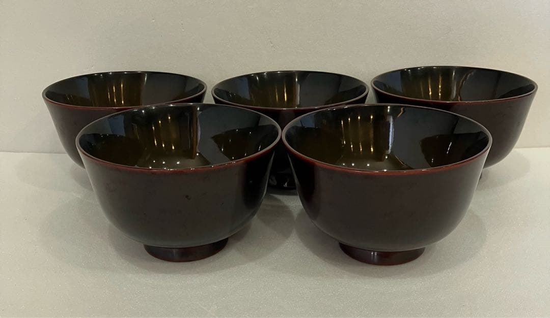 未使用【木製漆器 汁椀 まとめ売り】５個 会津塗り 羽反しじみ椀