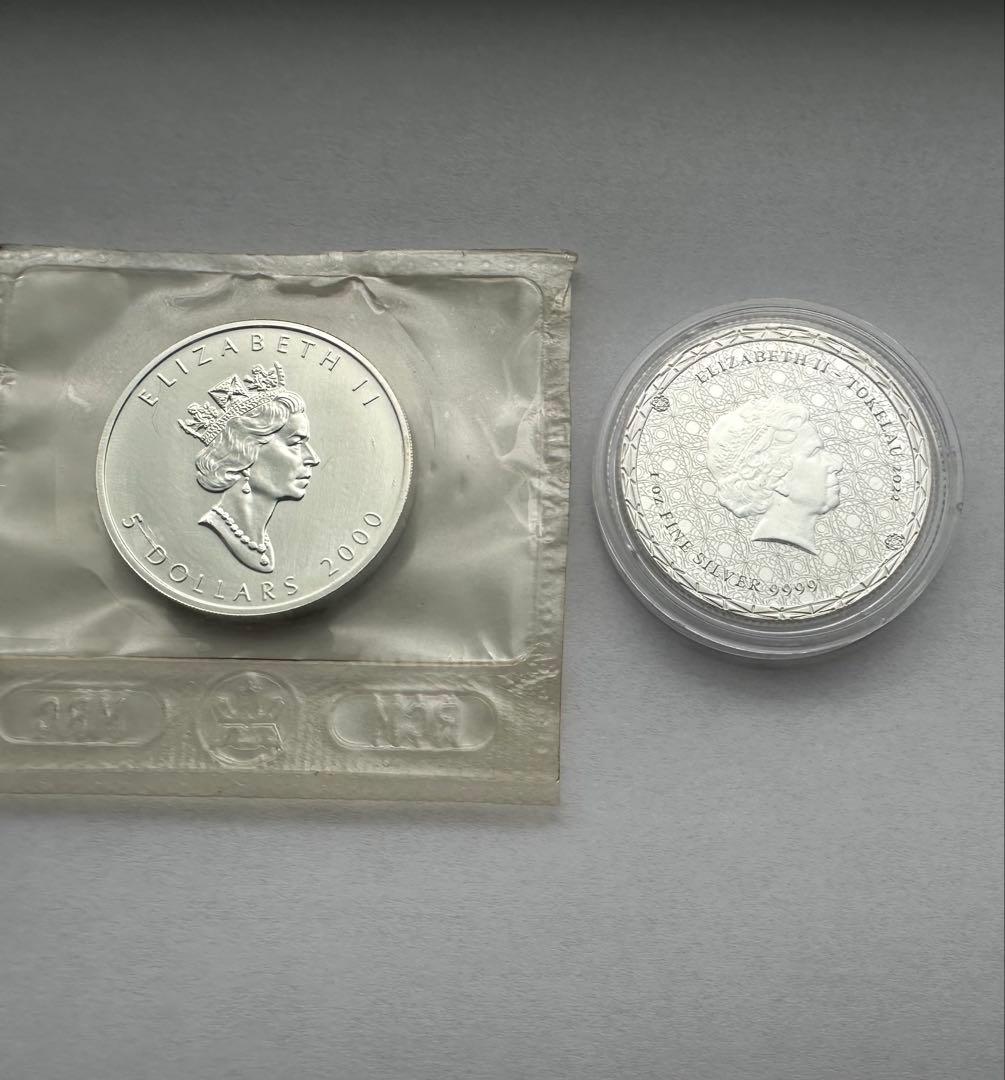 純銀　カナダ銀貨　ニュージーランド 銀貨　1OZ 9999純銀　銀貨2枚希少本物