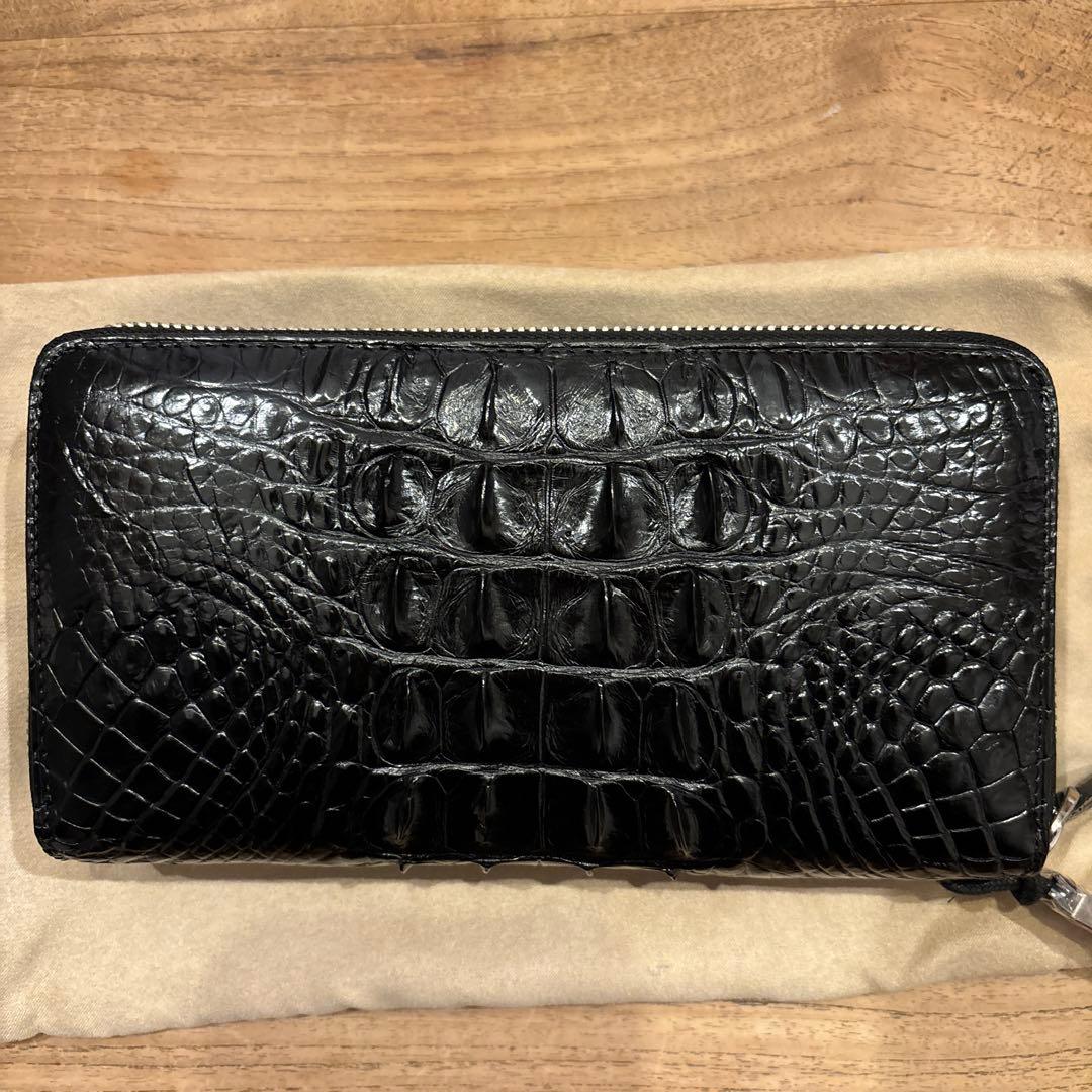 本物クロコダイル 長財布 1枚革 ダブルジップ ダブルファスナー